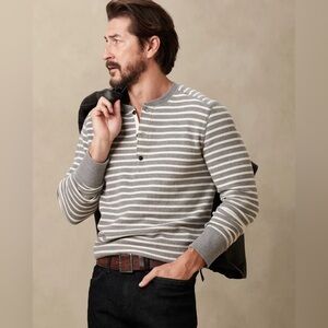 BANANA REPUBLIC Men Long Sleeve Striped Waffle Knit Thermal Henley Size Small